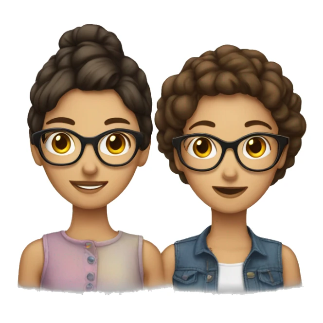 two brunette girls one girl was glasses sticker