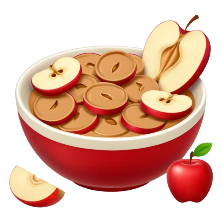apple slices pieces in bowl with peanutbutter sticker