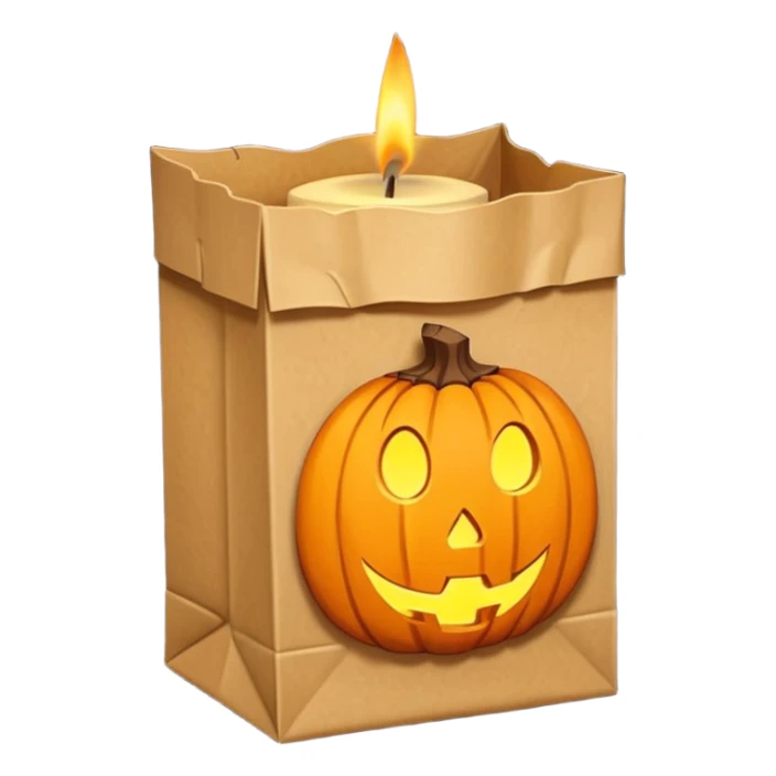 Halloween brown paper bag cutout with candle inside sticker