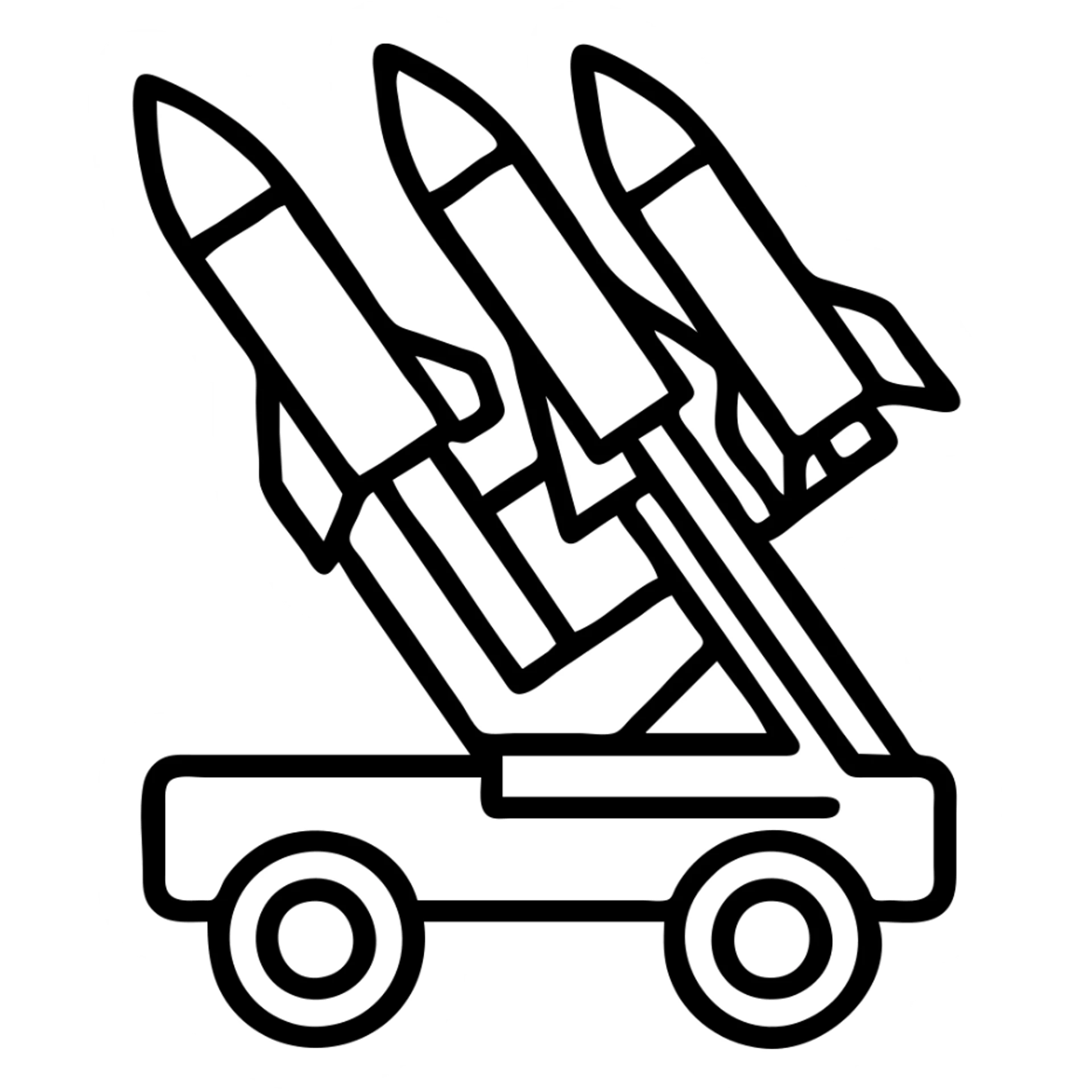 Make this missile battery look futuristic in black outline icon style with no background, emphasizing clean lines and modern design. sticker