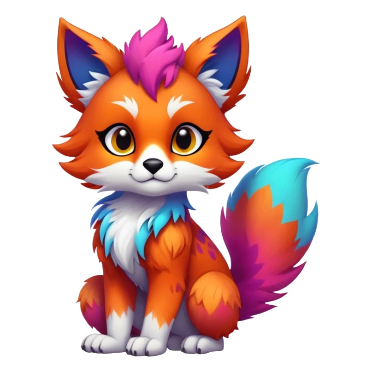 Neon-colored multi-colored cute cool exotic Falvie-Fionbri-fantasy-creature-fursona, full body, with sharp markings sticker