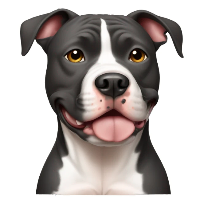 A pitbull with a white spot on his chest shaped like italy sticker