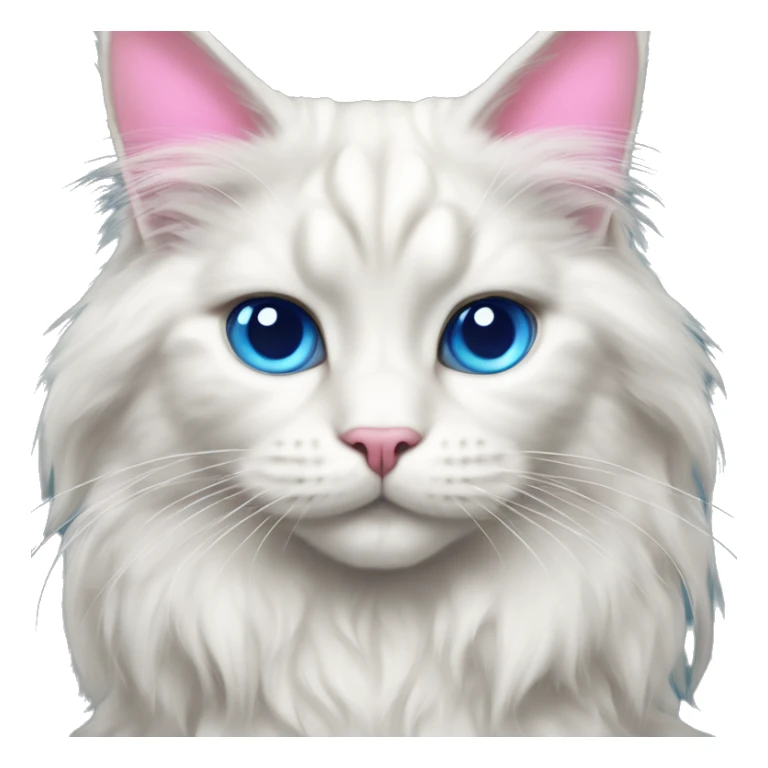 Maine coon White cat with long hair and blue eyes with a pink bow  sticker