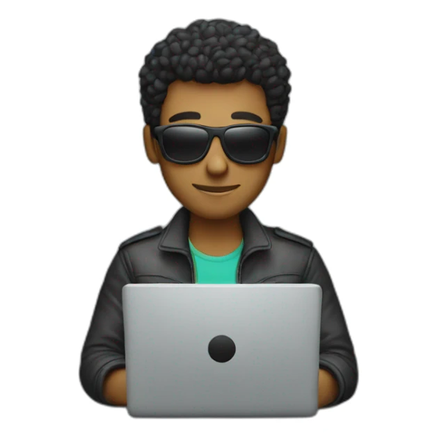 male using a laptop with sunglasses sticker