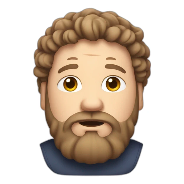 fat white man with curly long dark hair and a beard sticker