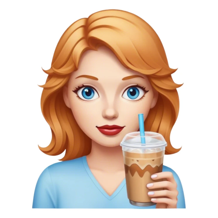 Strawberry Blonde woman with blue eyes holding iced coffee sticker