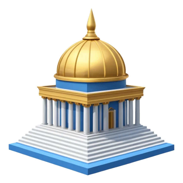 epstein island cubic temple with blue horizontal stipes on the side and a goldon dome on top sticker