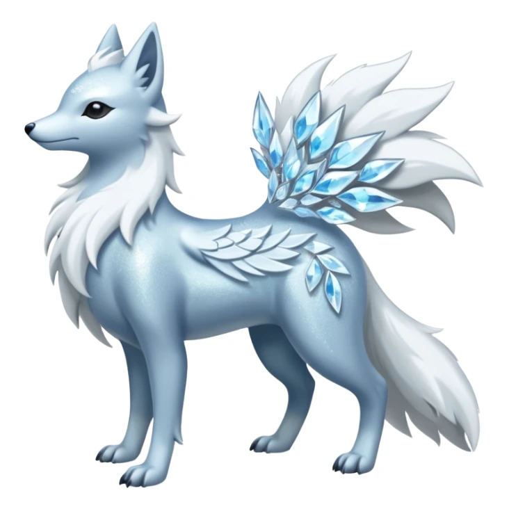 Shiny Silver-White Frosted Ice-Crystal Encrusted Regal Arctic Alolan-Ninetales-Latias-hybrid-creature (full body) sticker