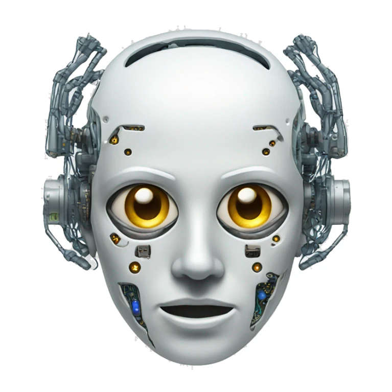 Cyborg head with eye implant and circuitry sticker