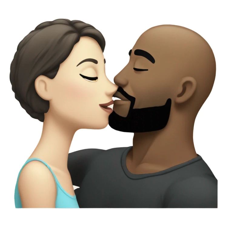 White brunette kissing muscular black bald man with beard sticker