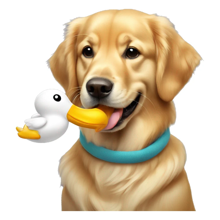 golden retriever with duck plush in his mouth sticker