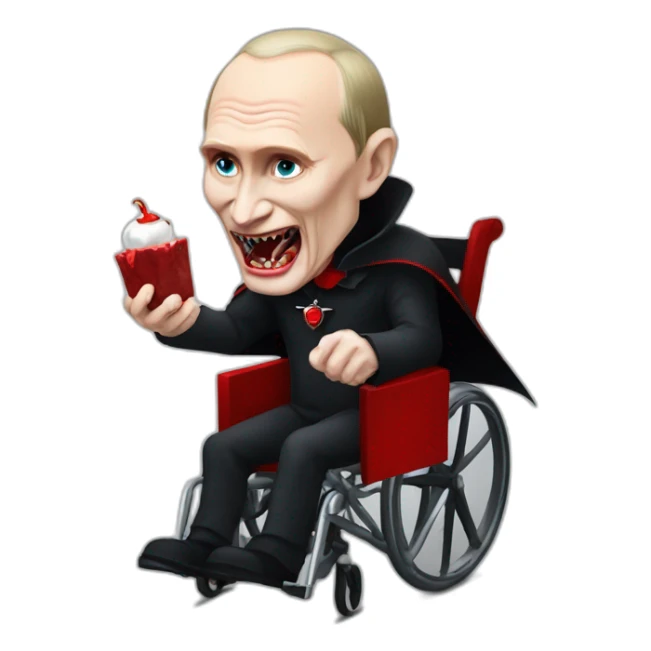 Vampire vladimir putin holding meat cube dressed as dracula wheelchair halloween mood sticker