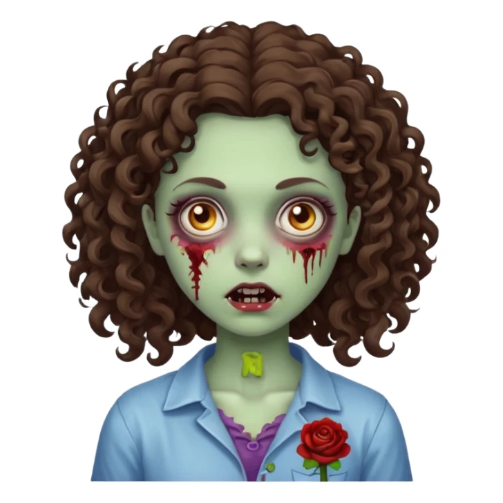Zombie girl brunette curly hair sticker