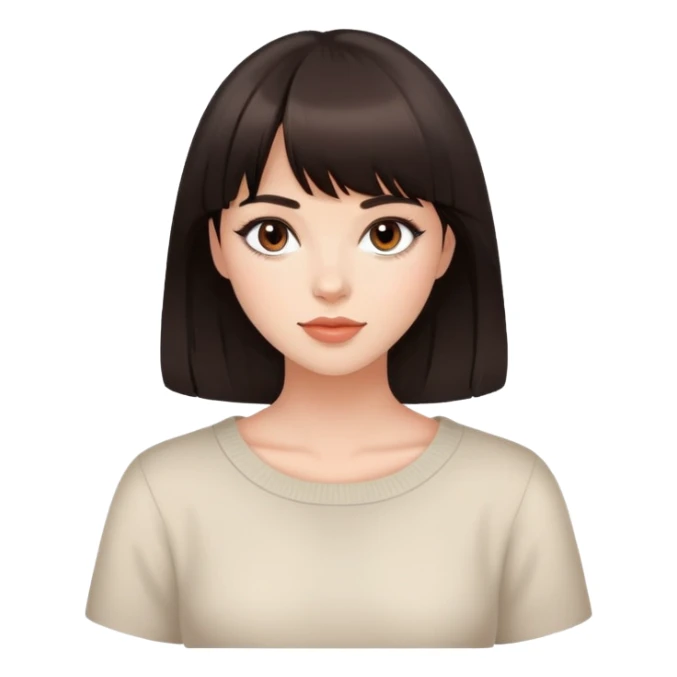 Beautiful woman with dark brown bangs, minimal makeup, charming expression sticker