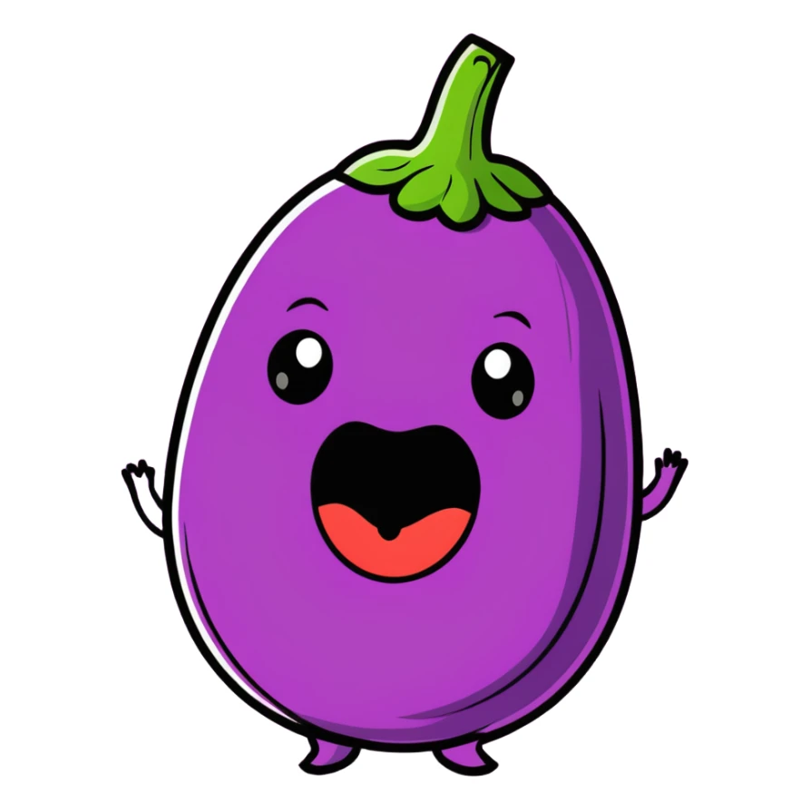 playful face eating an aubergine (eggplant) sticker