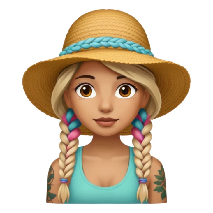 color braided girl with hat and tattooed sticker