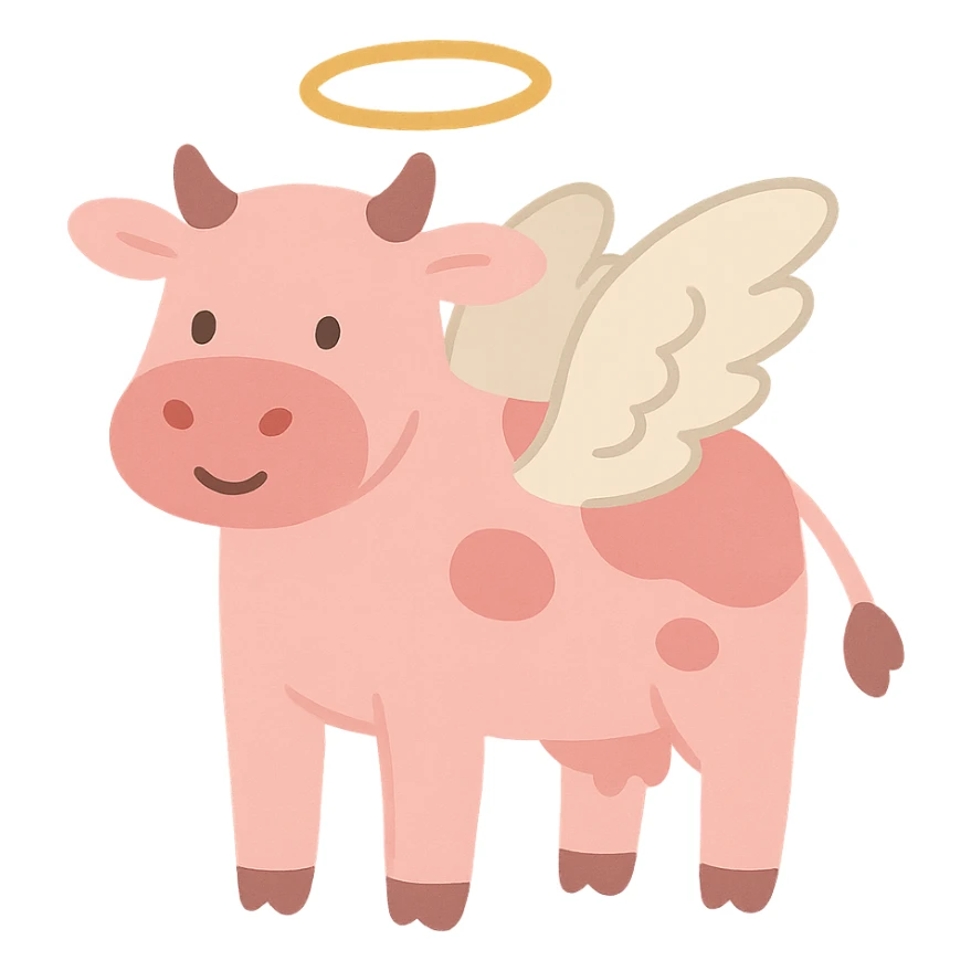 simple pink cow with angel wings and a halo sticker