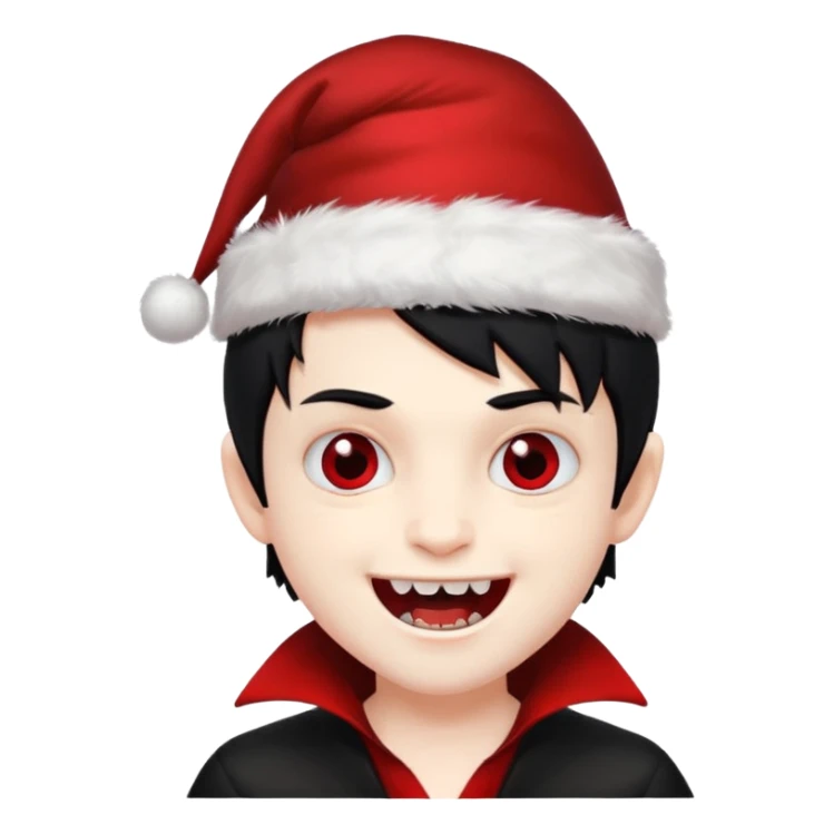 Vampire boy ,Fangs , cHristmas hat ,black hair sticker