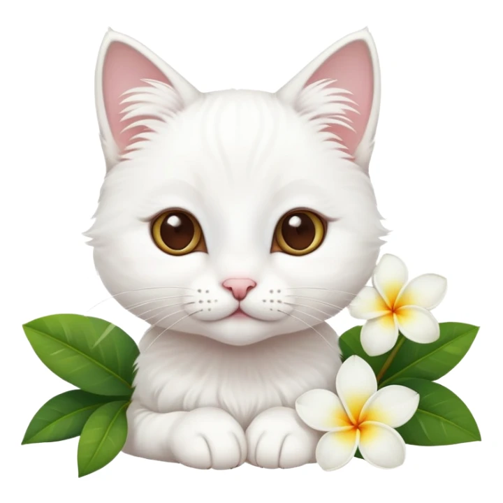 A cute  little  white cat and frangipani sticker