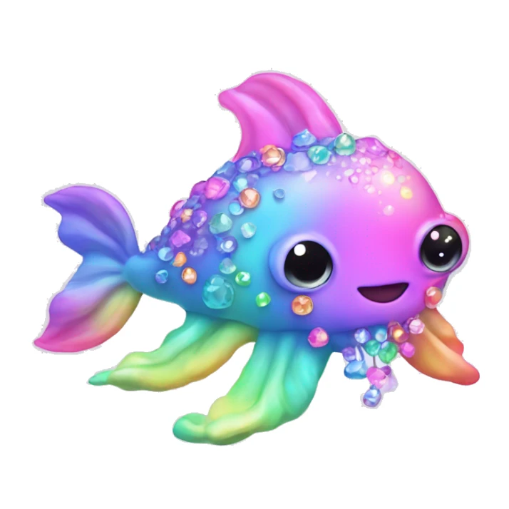 Kawaii pastel neon rainbow bedazzled sea creature sticker