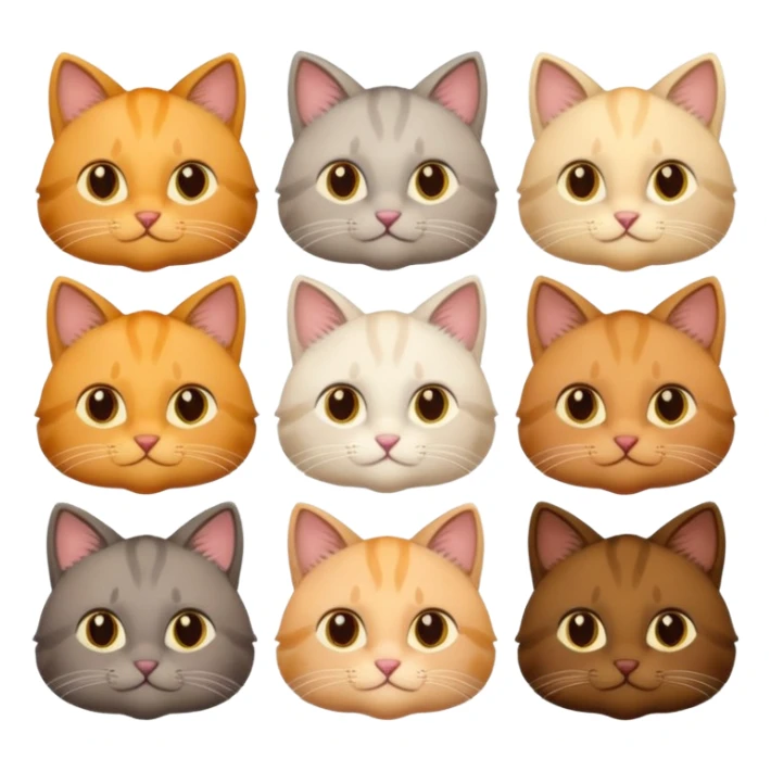6 cats with different natural coloured coats sticker