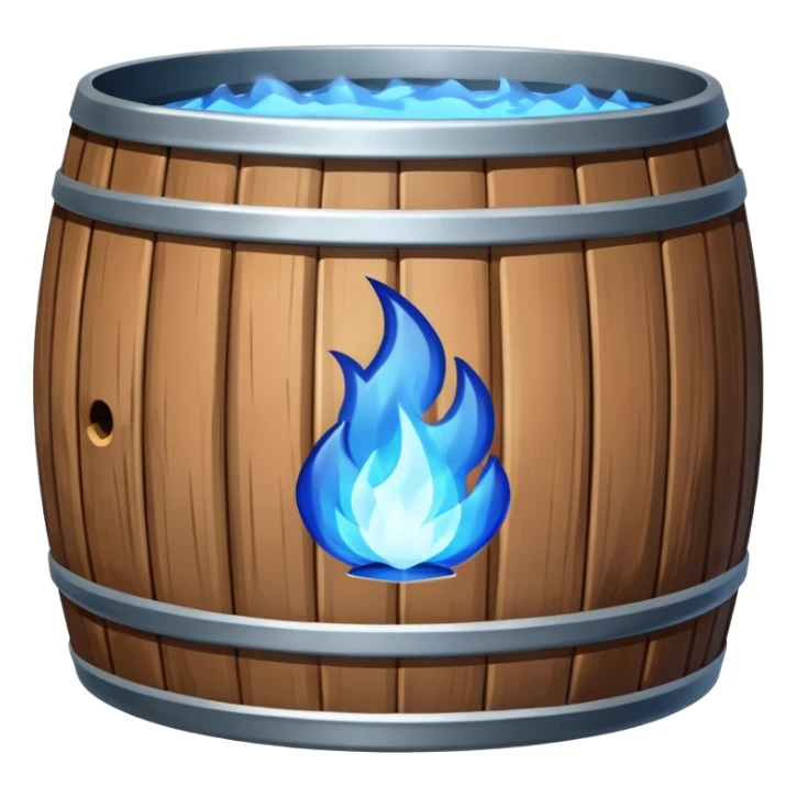 generate a realistic rust-free metal barrel with blue fire on it sticker