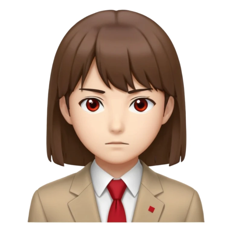 Kiyotaka Ayanokoji from Classroom of the Elite, calm emotionless eyes, medium-length straight brown hair with bangs, serious neutral expression, school uniform with red blazer and tie, face close-up sticker