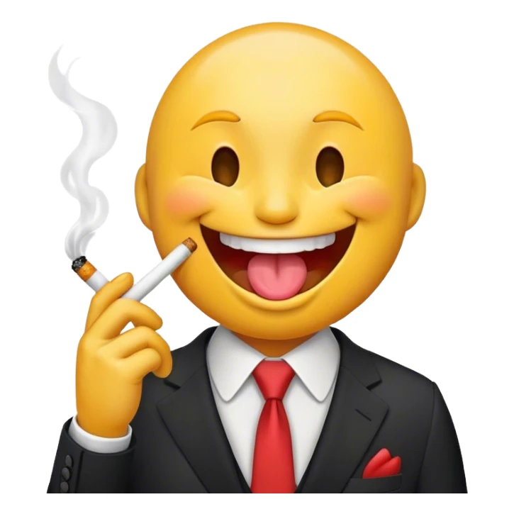 a laughin emoji sickinghis oune out ith asuit on holding a cigarate sticker