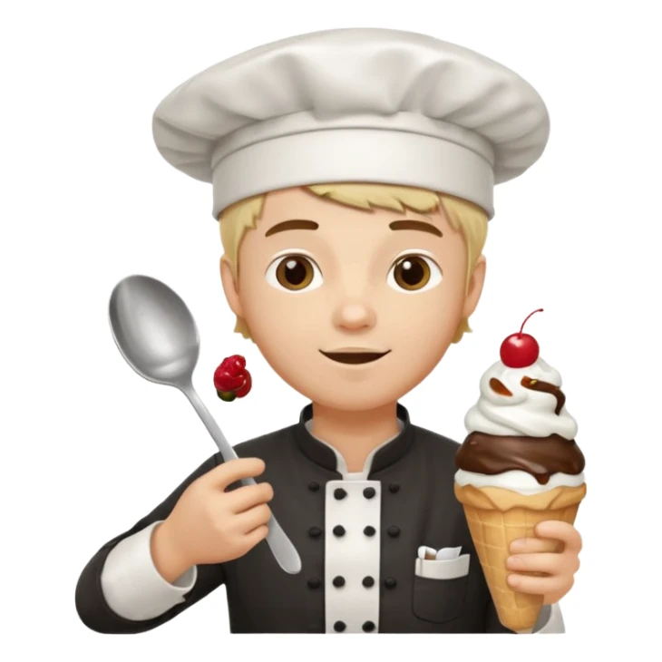 Young Male Chef eating sundae with spoon sticker