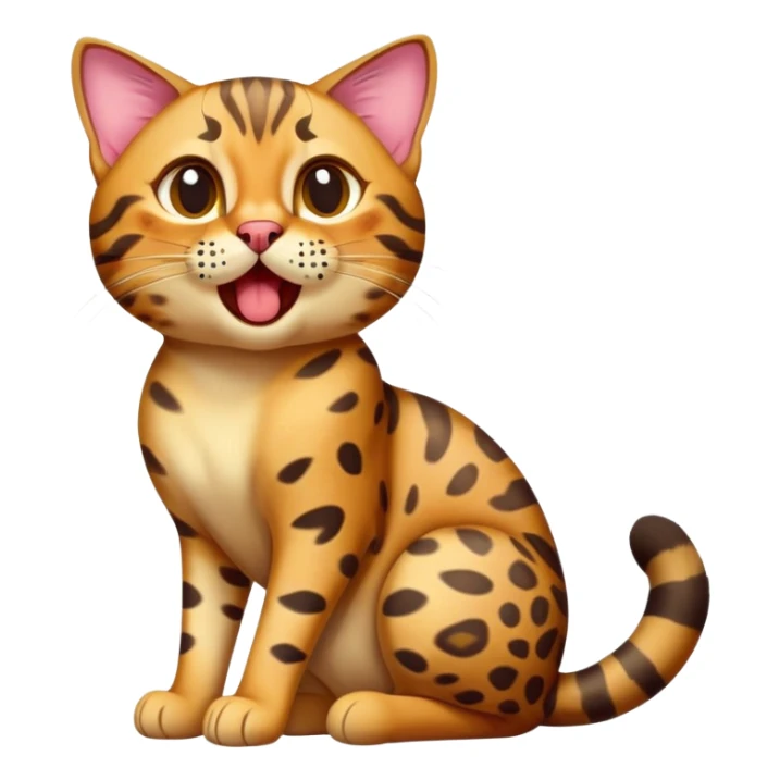 cinematic-comical-[Bengal cat]-full-body-sitting-emoji,-tail-curled-playfully-around-its-paws,-head-tilted-dramatically-while-yawning-exaggeratedly,-sleek-[leopard patterned]-fur,-simplified-yet-hilariously-adorable-features,-highly-detailed,-glowing-with-an-almost-sarcastic-glow sticker