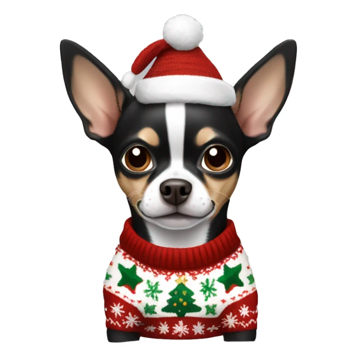 Black, white and brown chihuahua with Christmas sweater sticker