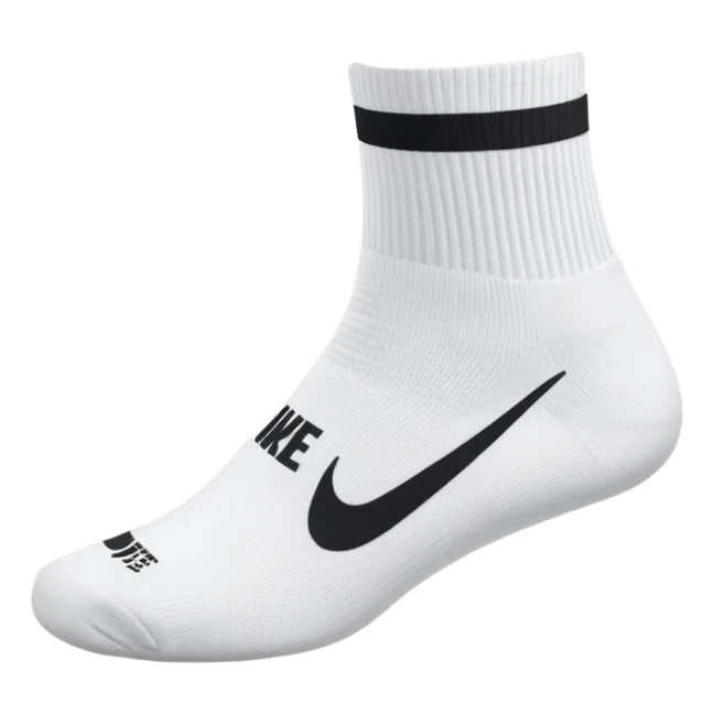 white sock, with black nike logo socks, dri-fit socks sticker