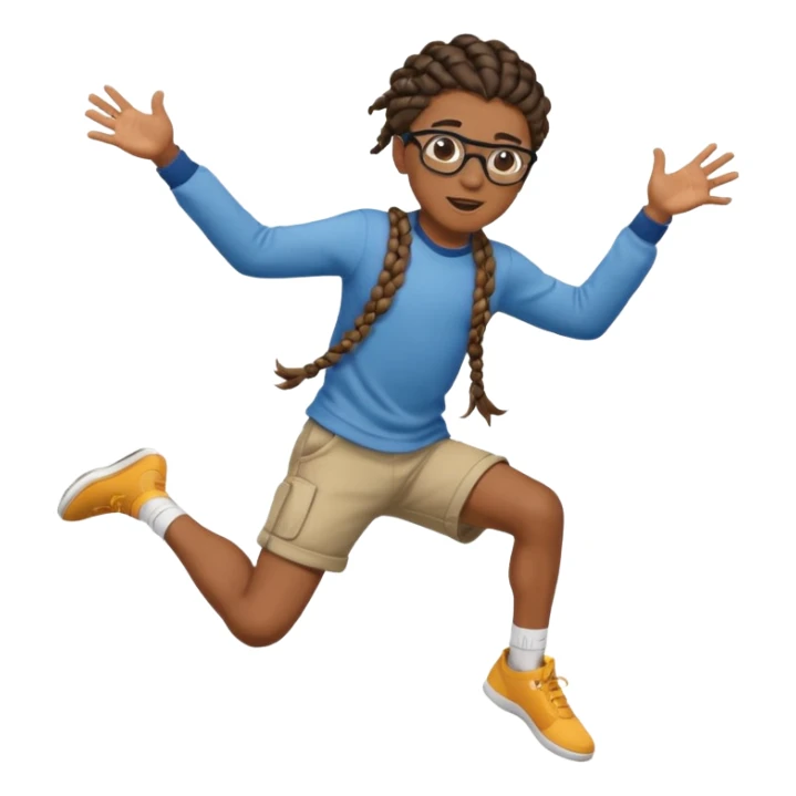 black boy with glasses and braided hair jumping sticker