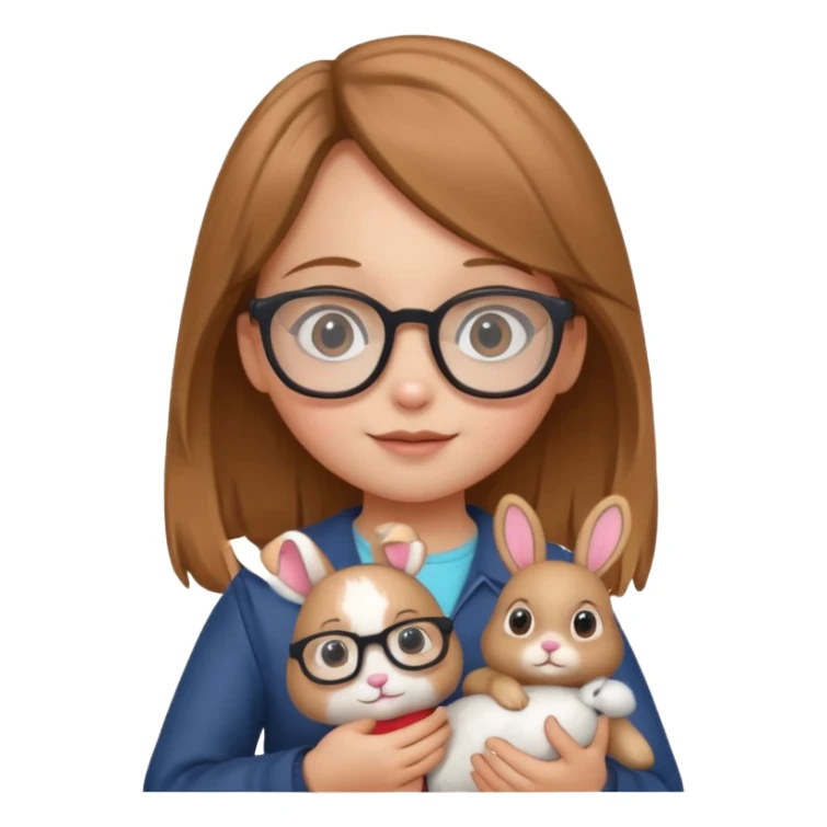 Girl kid with glasses → holding a toy rabbit sticker