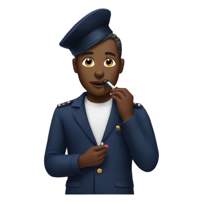 A man putting on lipstick in a navy outfit  sticker