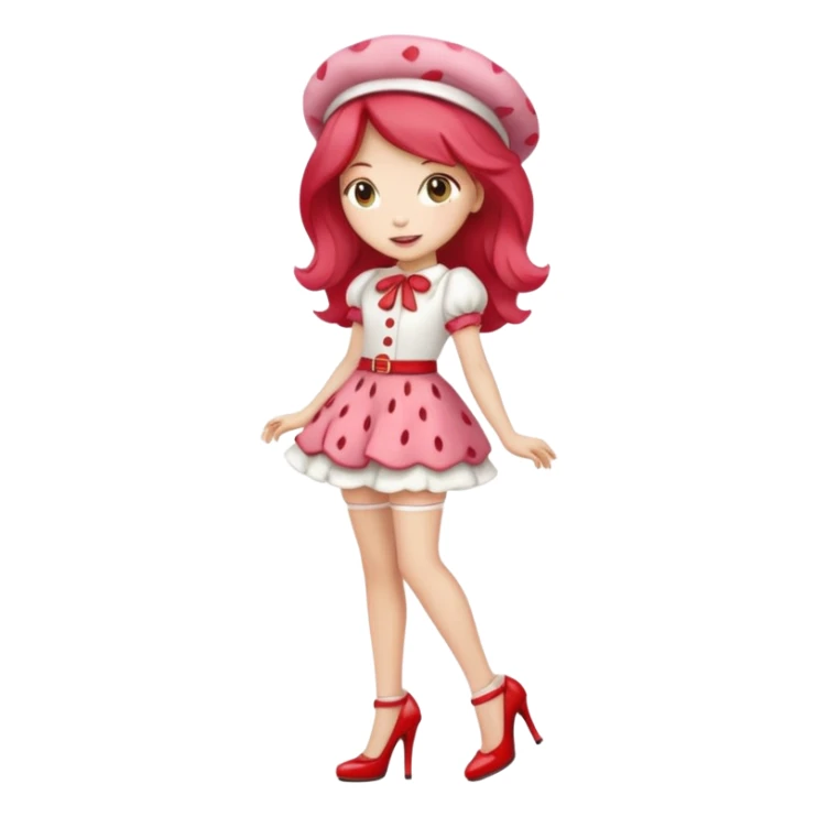 pretty and cute realistic modern day strawberry shortcake full body with high heels emoji sticker