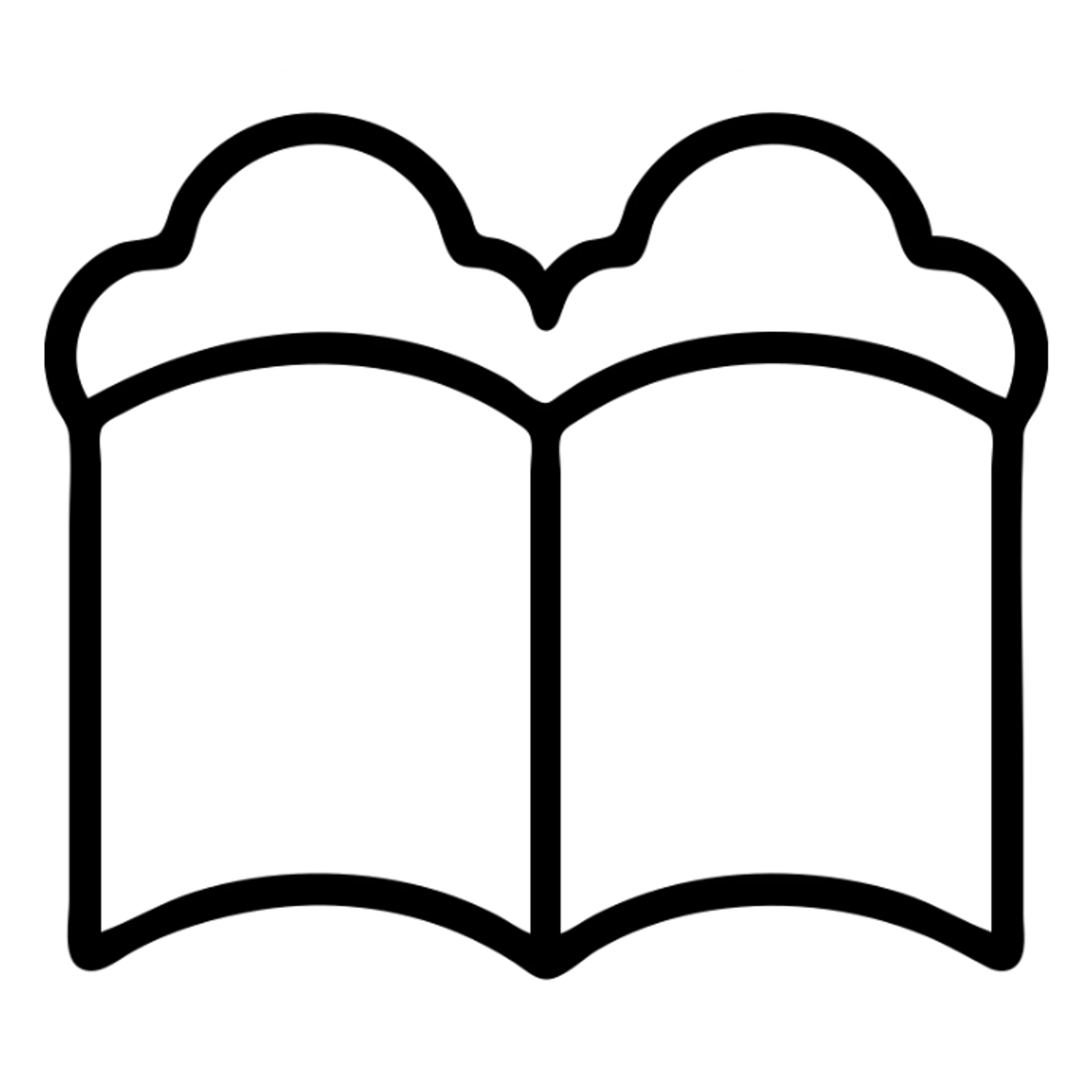 open thick white book made of fluffy white clouds, modern outlined icon style sticker