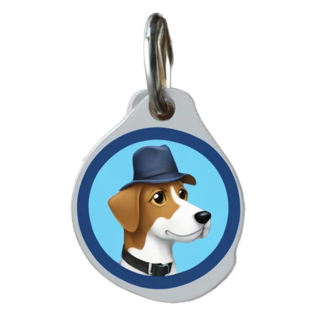 Dog collar tag that with word “spit” sticker