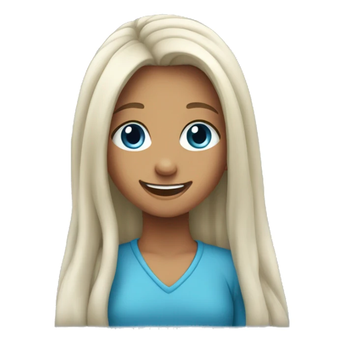 girl with long blue hair and smiling sticker