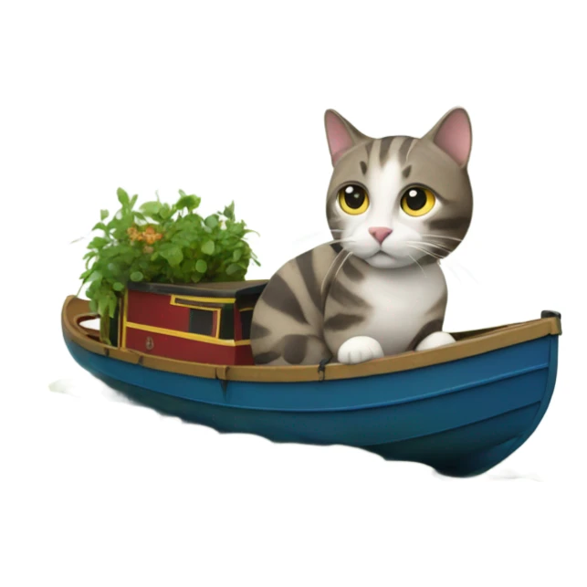 Cat with a narrowboat as its body with plants on top sticker