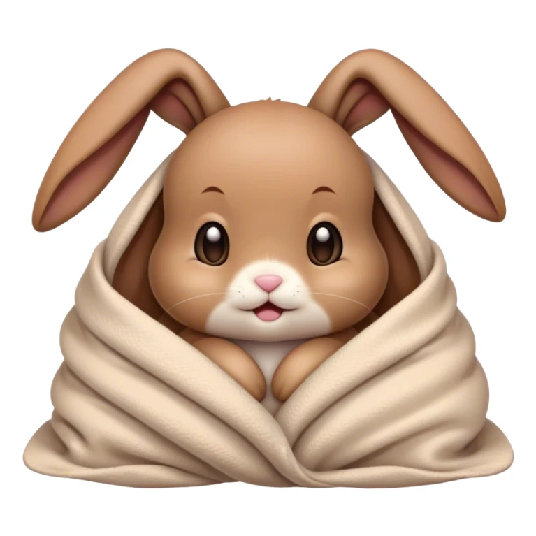 Brown, Floppy-eared cute baby bunny cozy in a blanket emoji sticker
