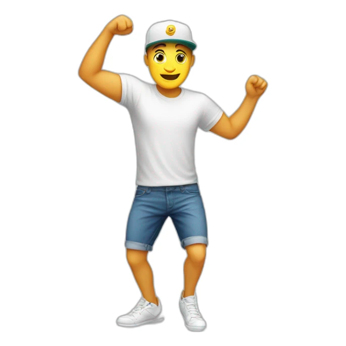 white man, t-shirt, cap and short shorts, dancing sticker