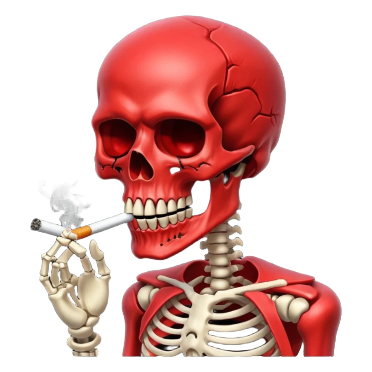 Scary red skull with body and smoking sticker