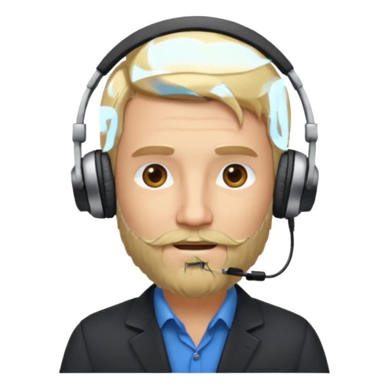 a sales agent with headphones and beard blonde hair sticker