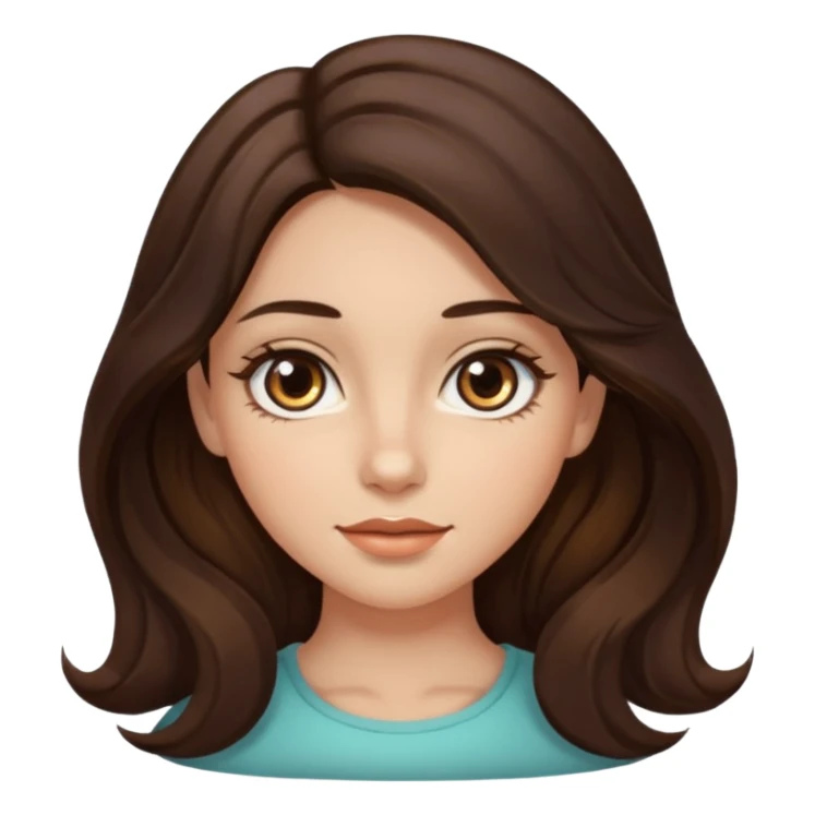 girl with wavy long dark brown hair, brown eyes, light to medium complexion, long lashes, almons shapes eye sticker