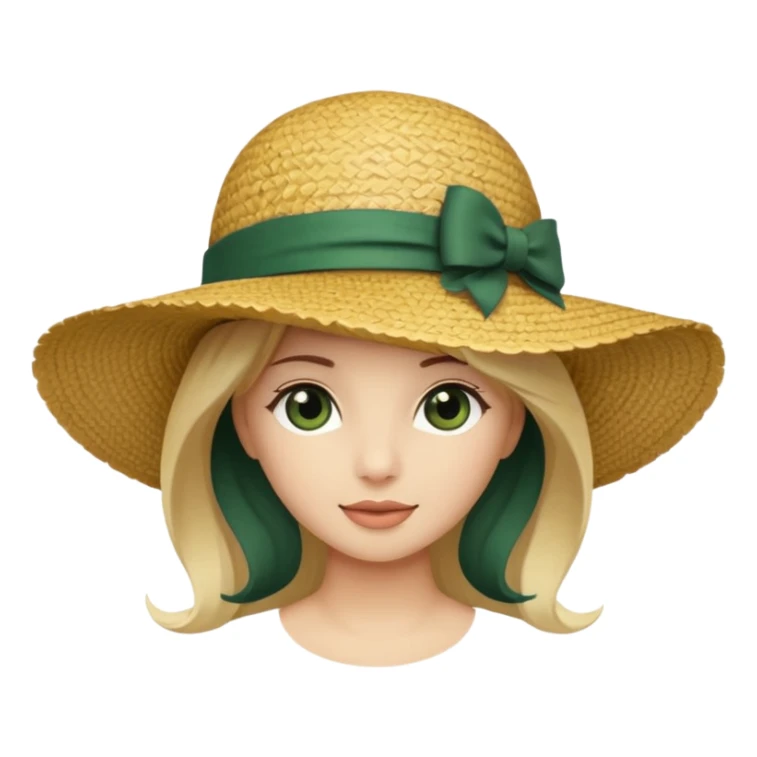 light beige women's straw hat with large brim and dark green bow sticker