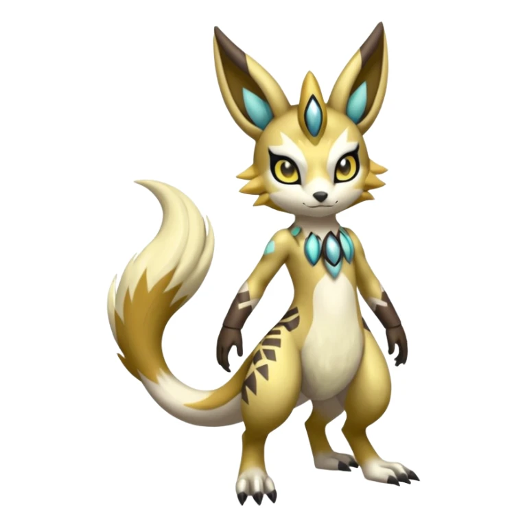 Tribal-marked Randomly patterned Exotic Meloetta-Lombax-Renamon-Protogen-Palkia-hybrid-fusion-Fakémon-creature, full body sticker