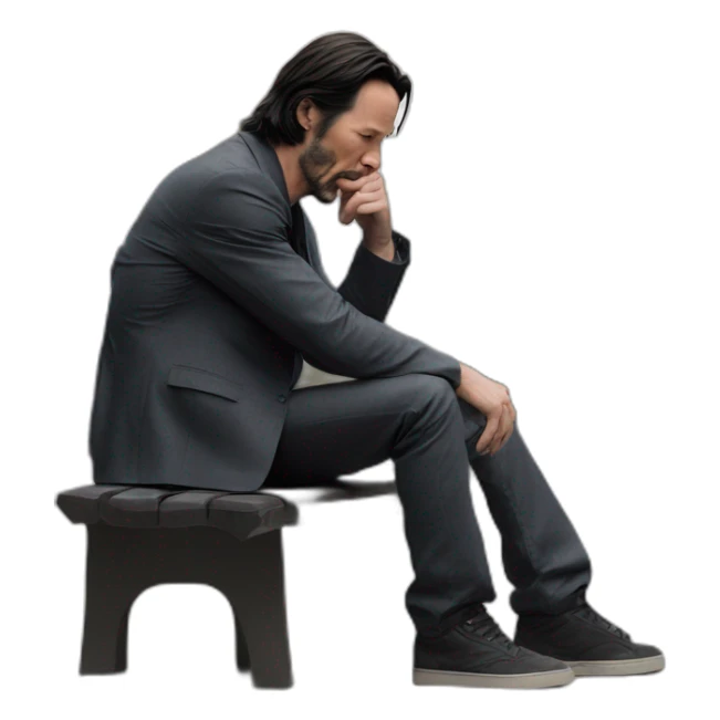 Keanu Reeves sitting on the corner of a sad bench sticker