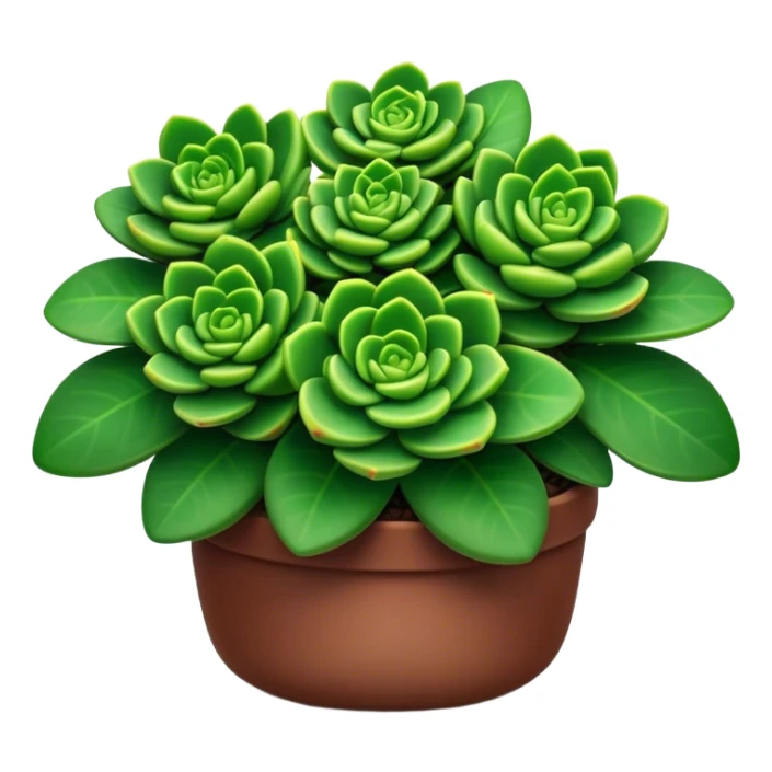 Cinematic Realistic Crassula Emoji, Compact and vibrant, with small, fleshy leaves arranged in thick, rounded clusters. The deep green hue of the leaves radiates calm, while their structured growth speaks of endurance. Soft glowing outline, capturing the essence of perseverance and tranquility in a crassula plant! sticker