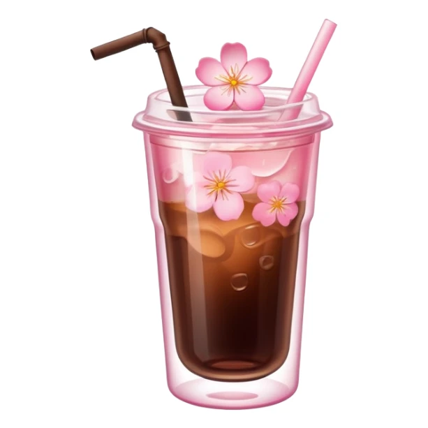 Cold brew coffee with sakura flower pink mini small size glas sticker